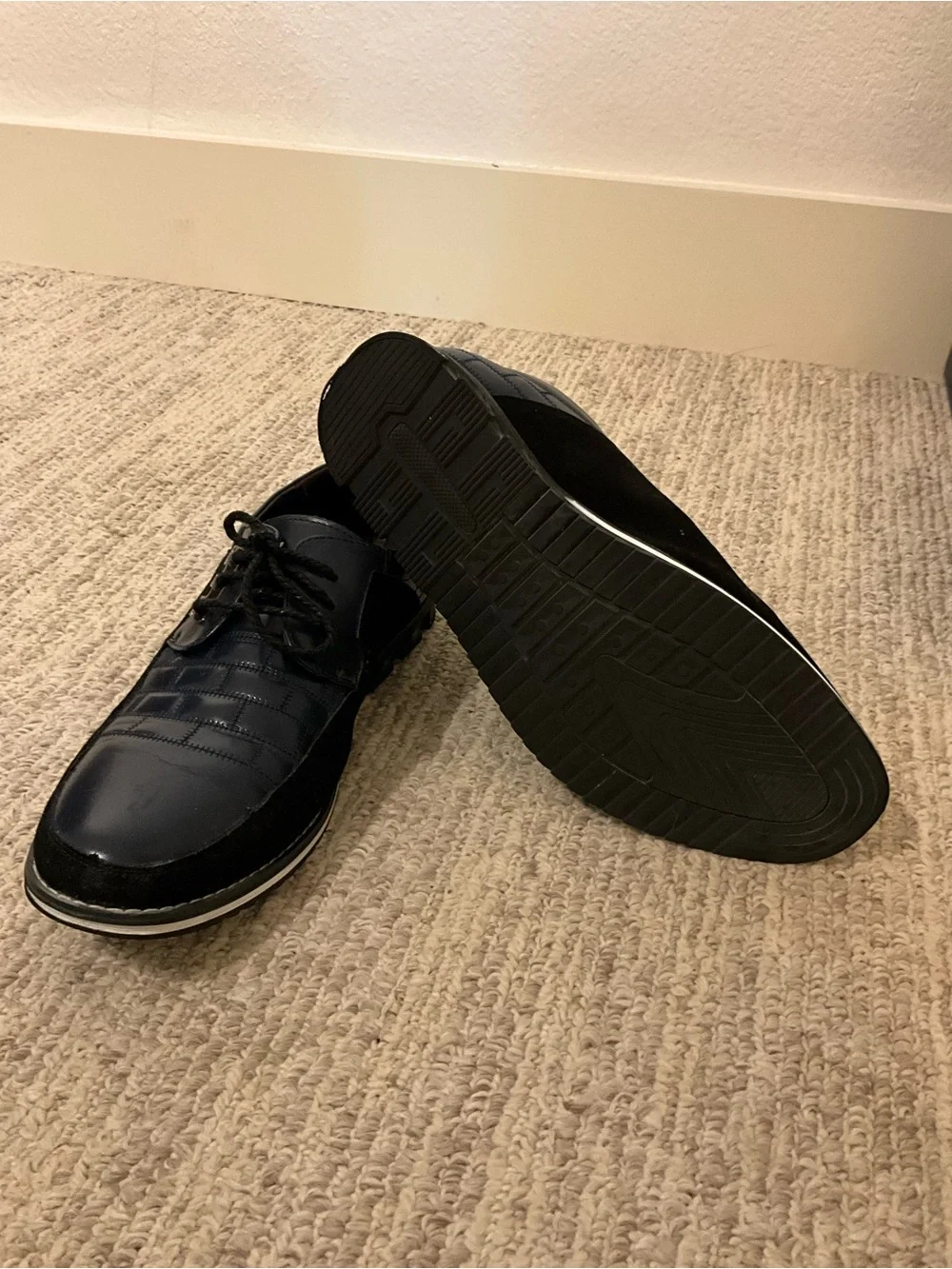 Men's Navy and Black Lace-Up Derby Shoes